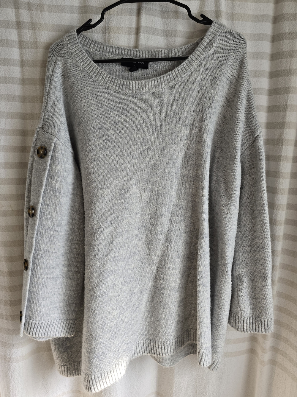Lane Bryant Light Gray Button-Sleeve Knit Sweater